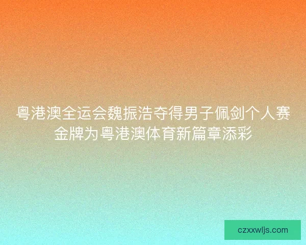粤港澳全运会魏振浩夺得男子佩剑个人赛金牌为粤港澳体育新篇章添彩